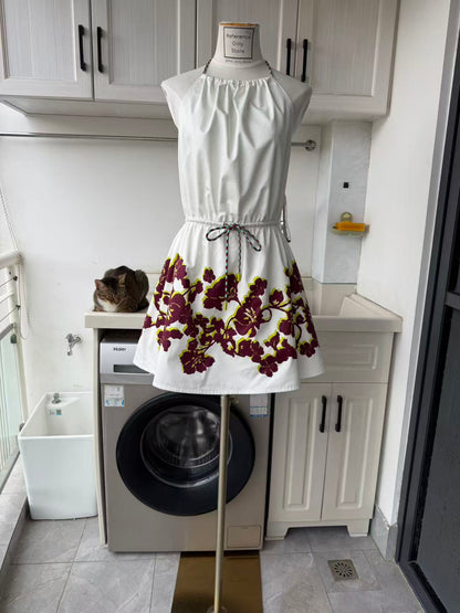 AM Autumn Garden Halter cotton mini dress