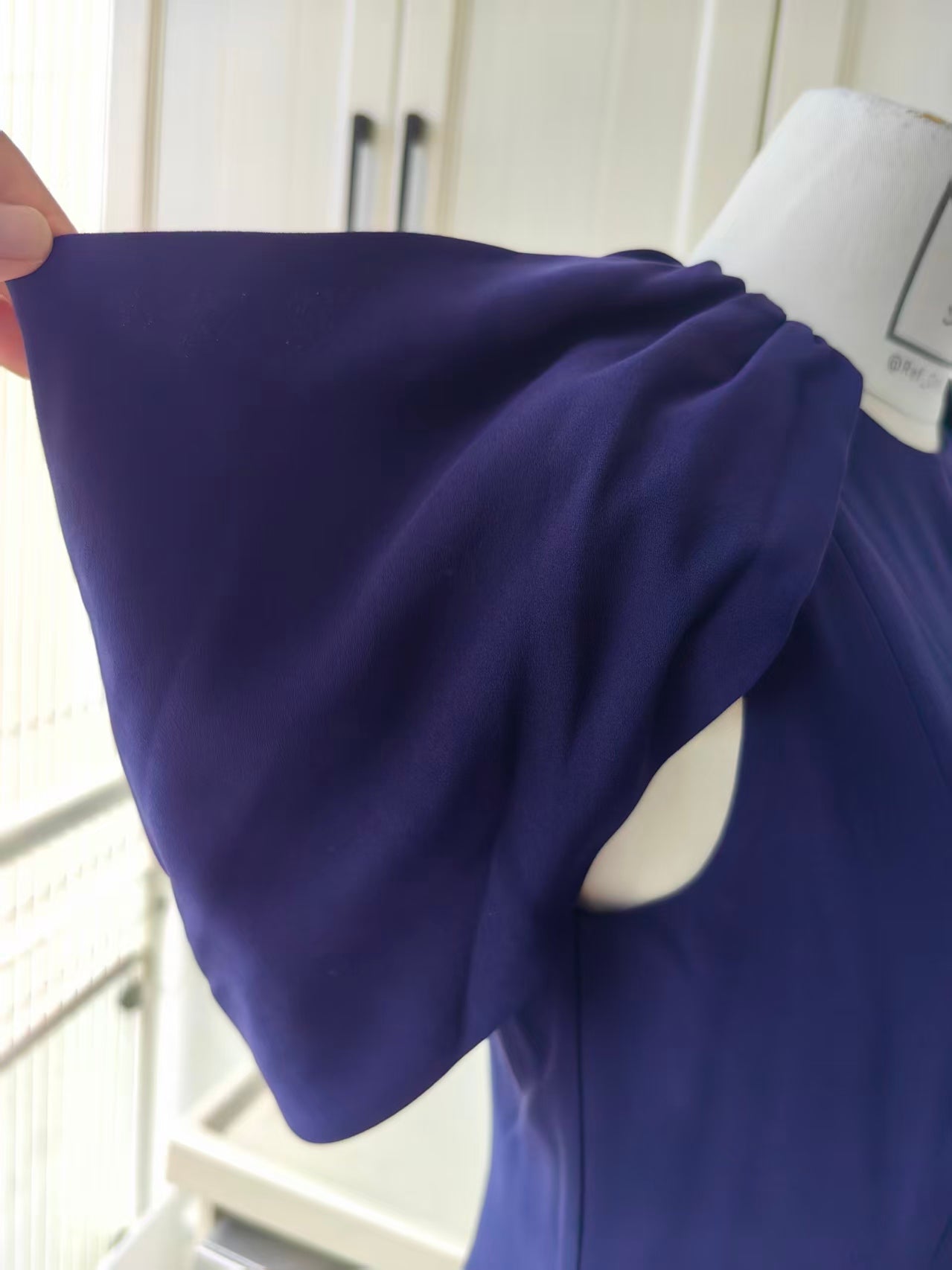 RM navy cape sleeveless woven midi dress