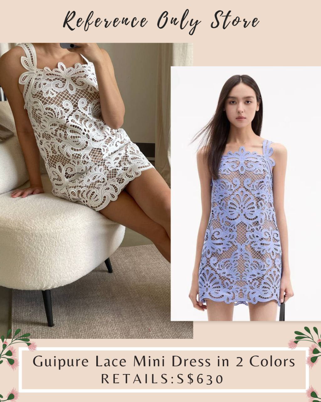 Sp Guipure Lace Mini Dress in Blue and Ivory