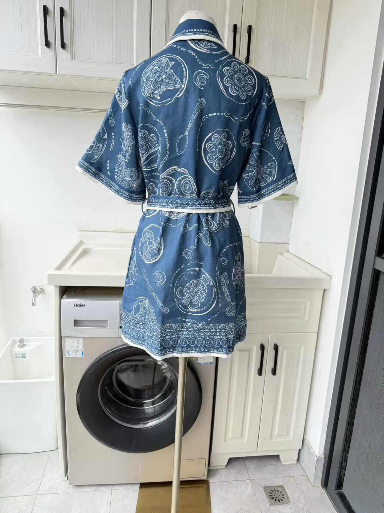 AM Blue belted mini shirt dress