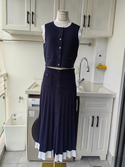 SD Two tone viscose blend cropped top and midi skirt