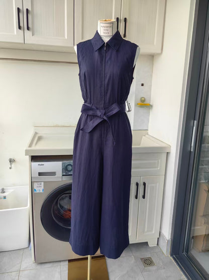 ME Sleeveless cropped linen viscose jumpsuit