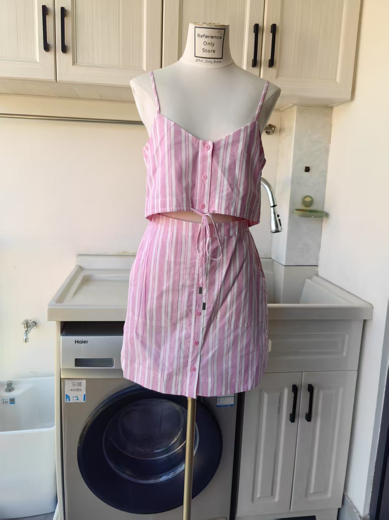 SK Stripe Pink / blue strap mini dress