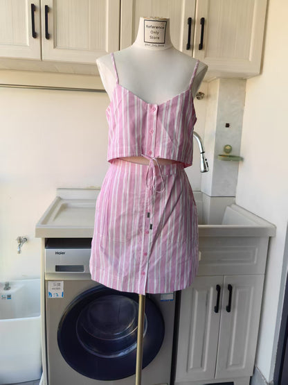 SK Stripe Pink / blue strap mini dress