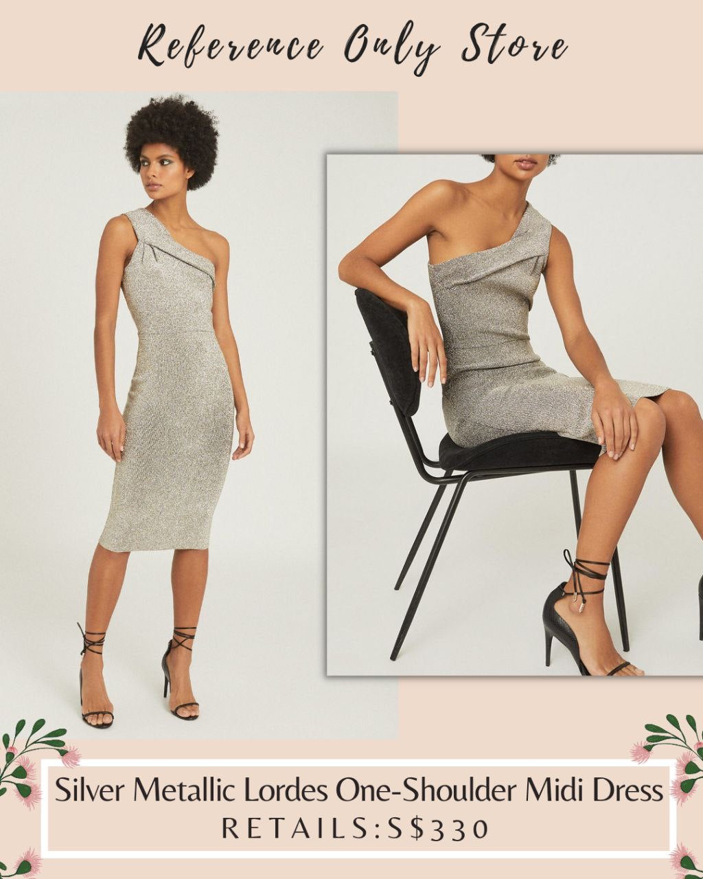 RS Silver Metallic Lordes One Shoulder Midi Dress