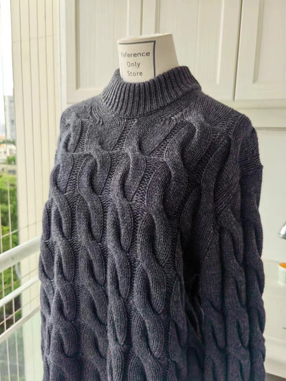 TH Wool Cashmere Mock Neck Cable Sweater