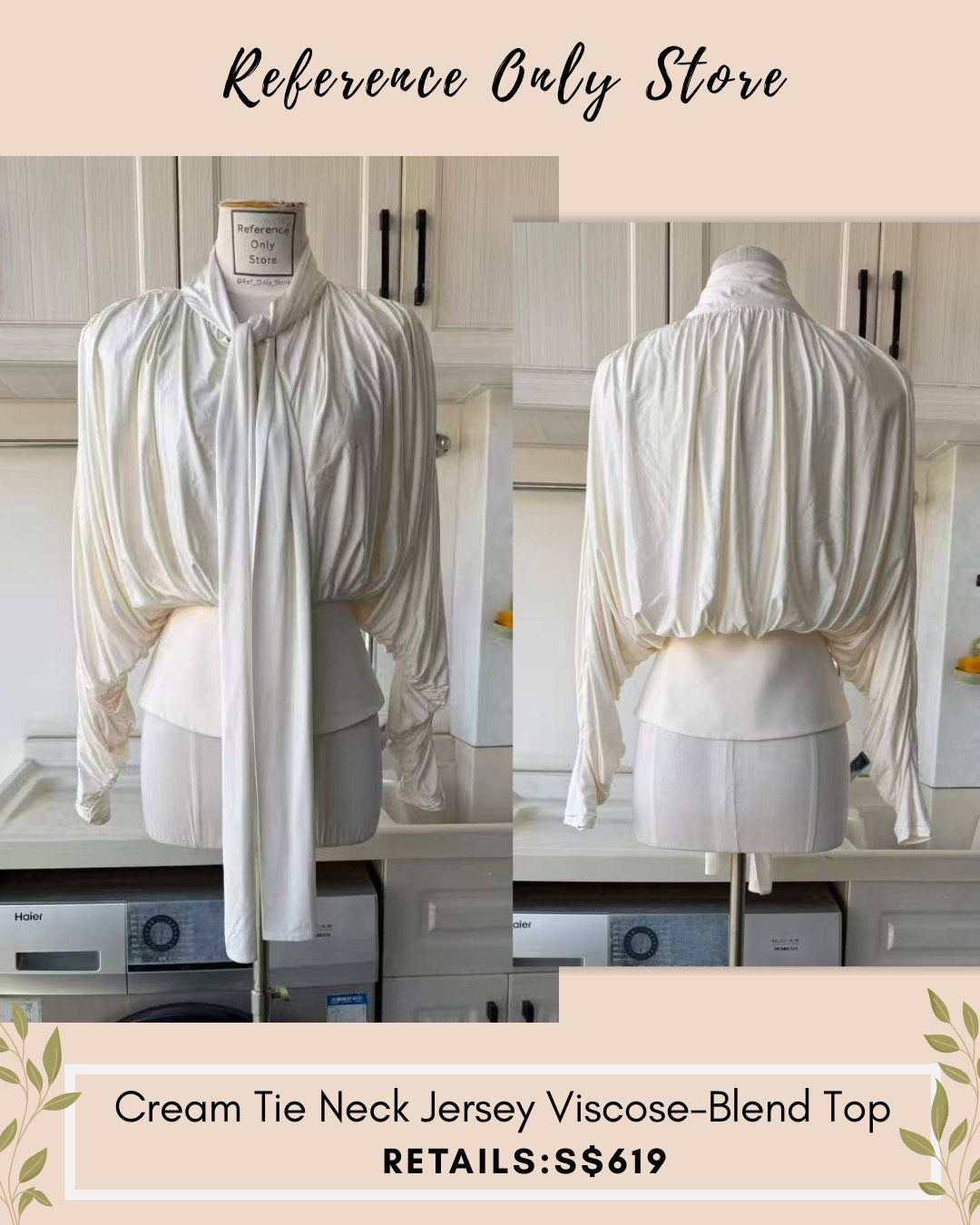 SP Cream tie neck jersey viscose blend top