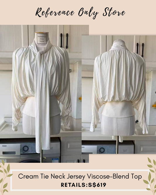 SP Cream tie neck jersey viscose blend top