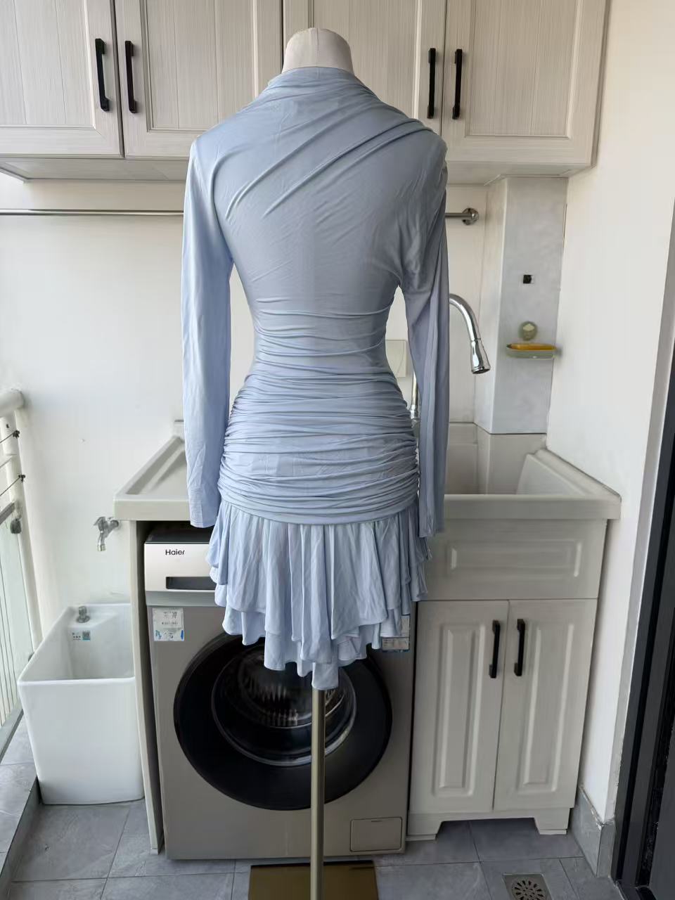 SP Blue jersey gathered viscose blend mini dress