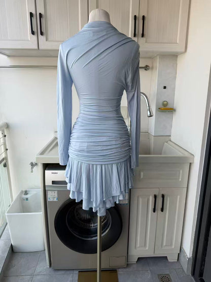 SP Blue jersey gathered viscose blend mini dress