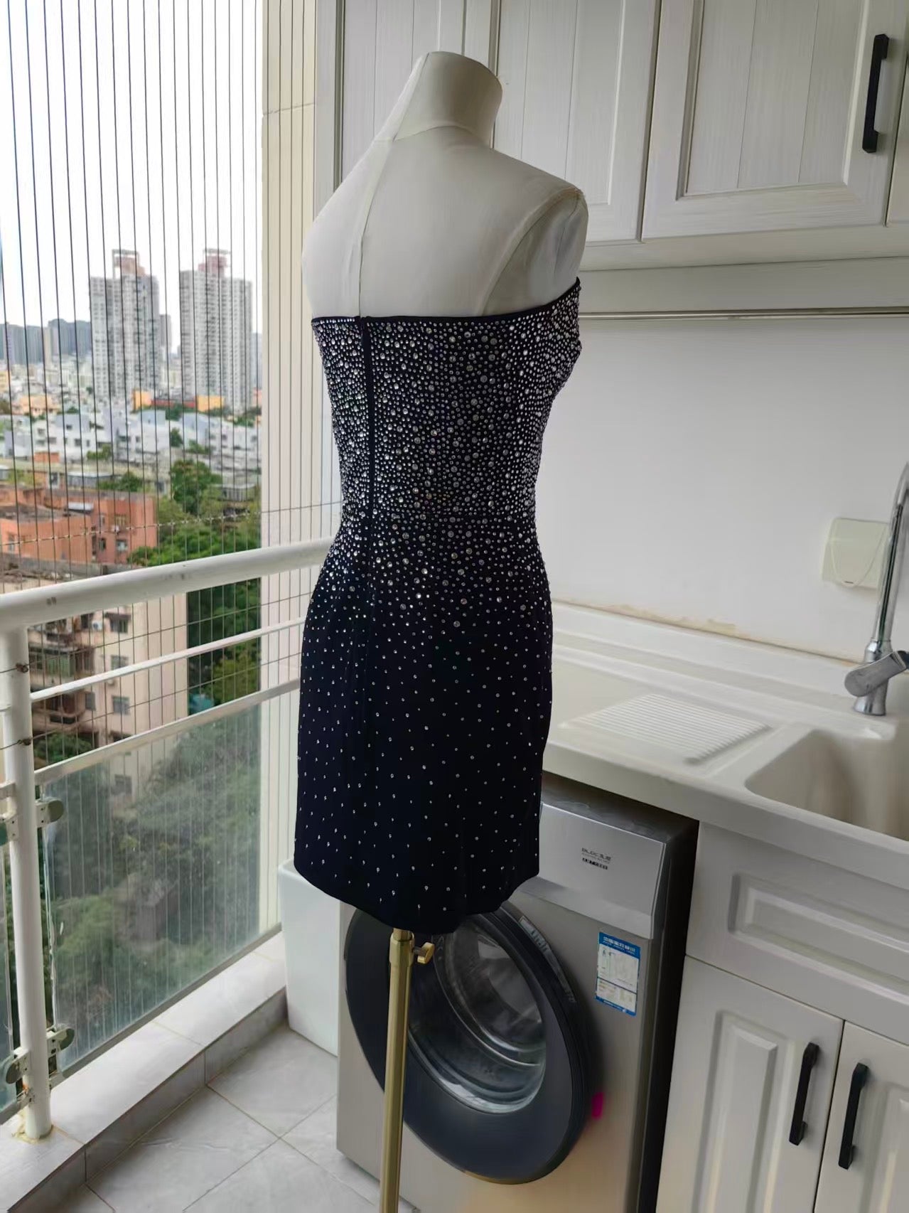 AP Strapless sweetheart. Crystal velvet mini dress