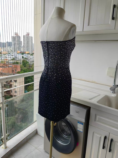 AP Strapless sweetheart. Crystal velvet mini dress