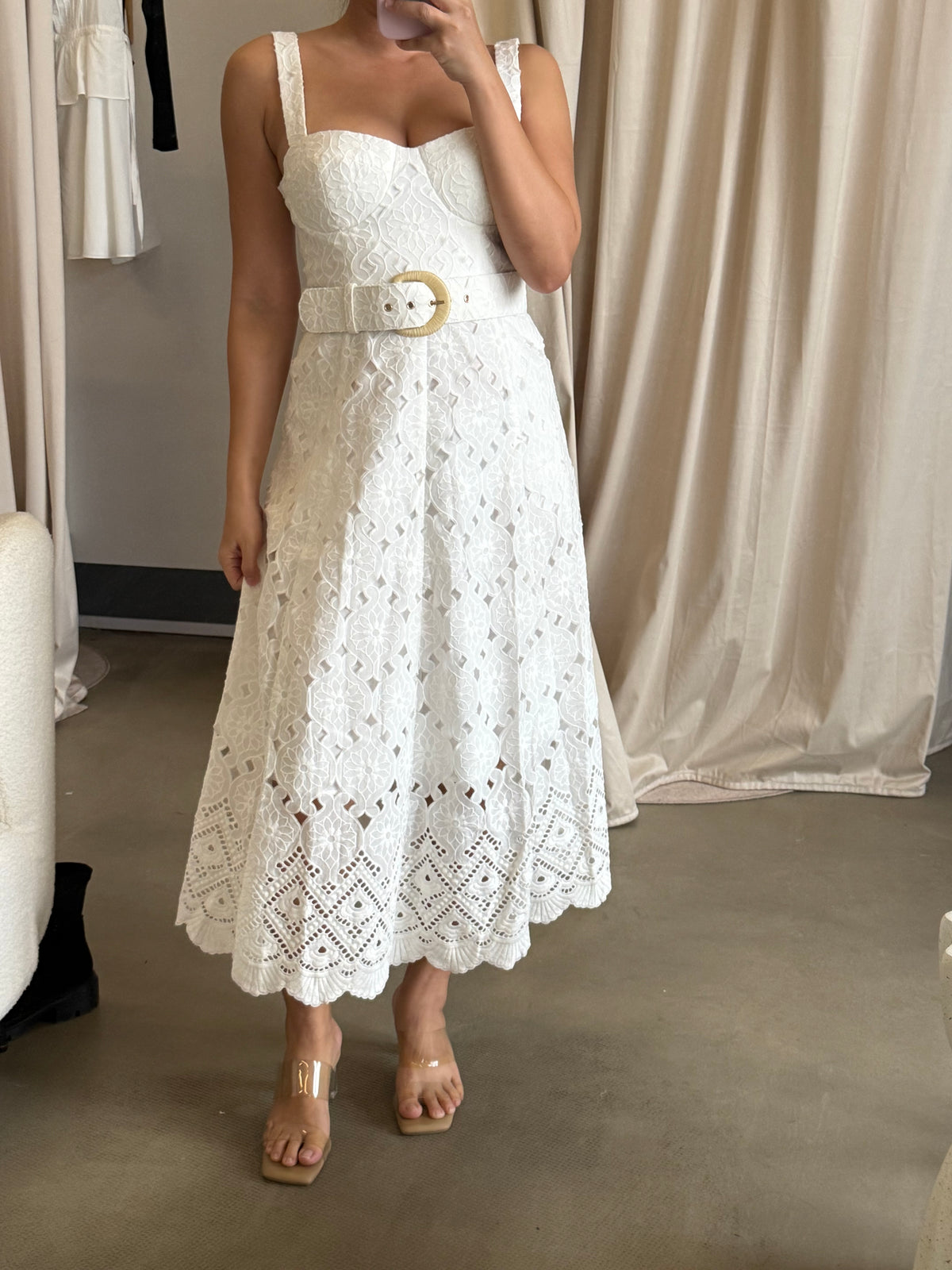 CC Calypso bustier cotton midi dress in white