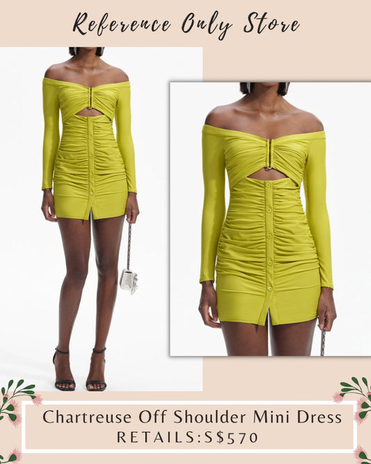 Sp Chartreuse Off Shoulder Mini Dress
