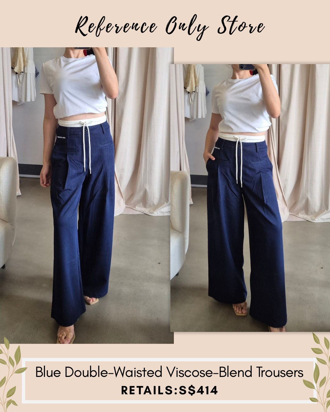 Blue double waisted viscose blend trousers