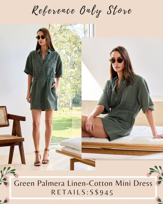AA Green Palmera Linen Cotton Mini Dress