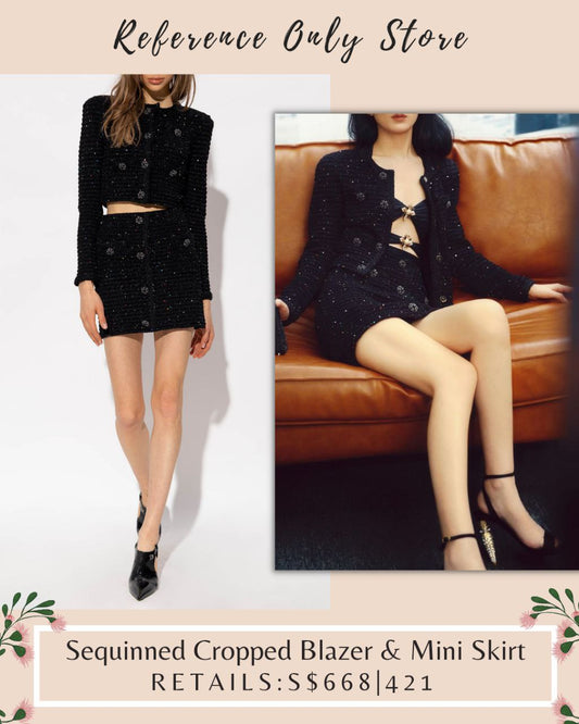 SP Sequinned Black Cropped Blazer & Mini Skirt