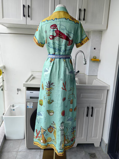 AM surrealist summer linen midi shirt dress