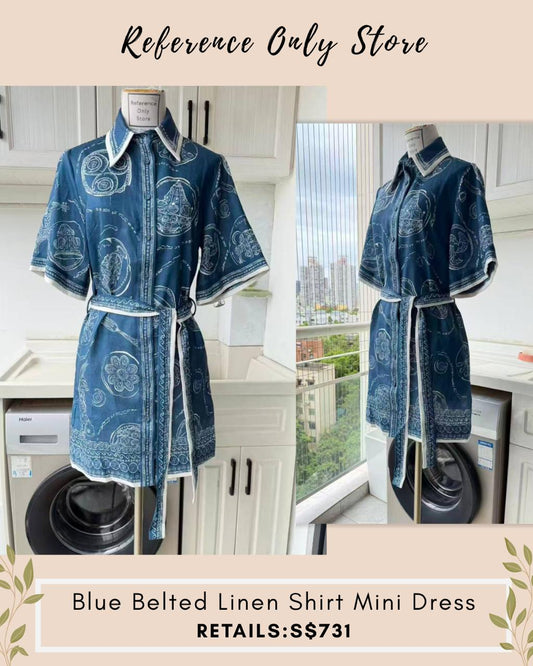 AM Blue belted mini shirt dress
