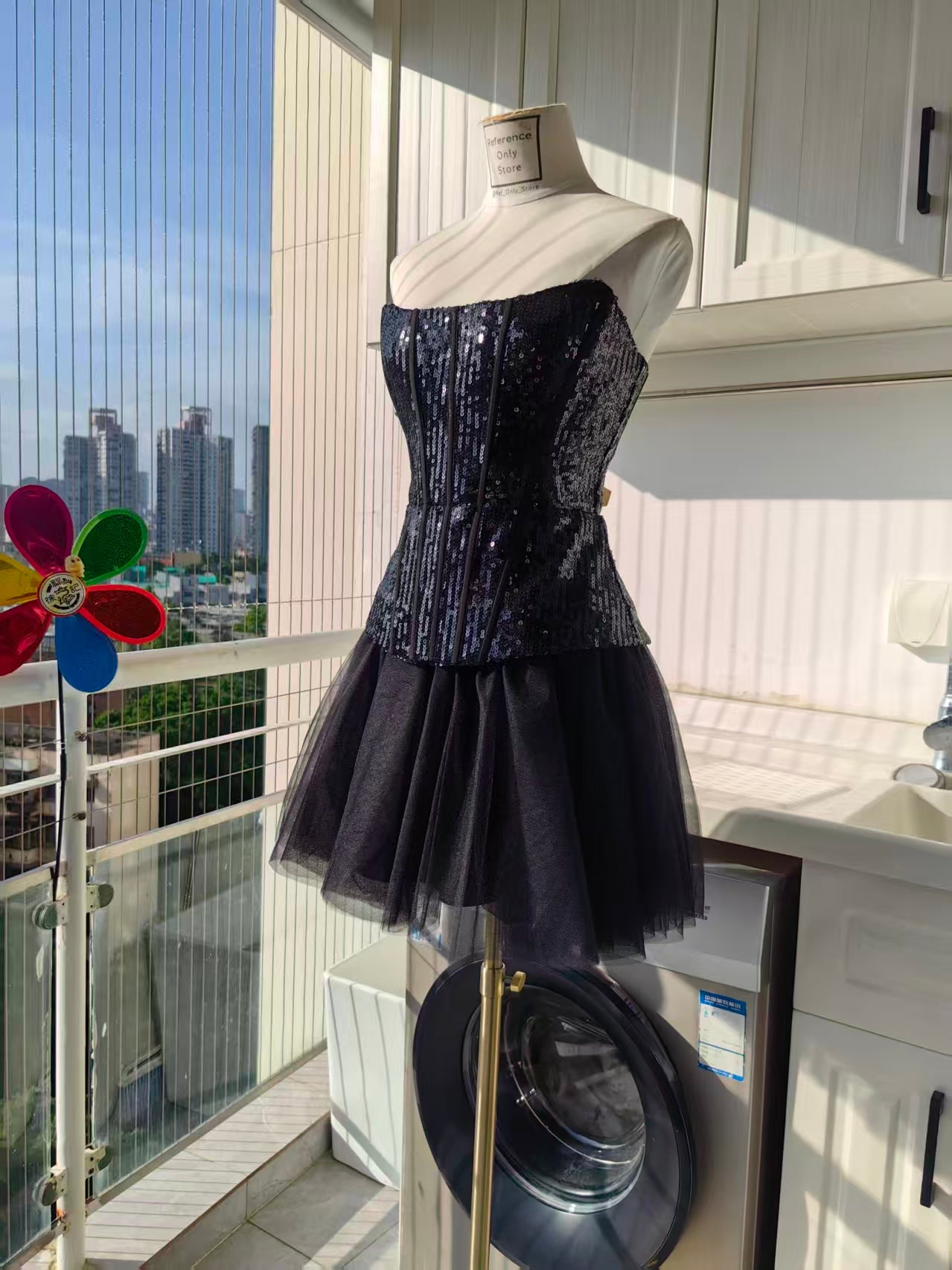 BC White/ black sequin lace peplum tulle mini dress