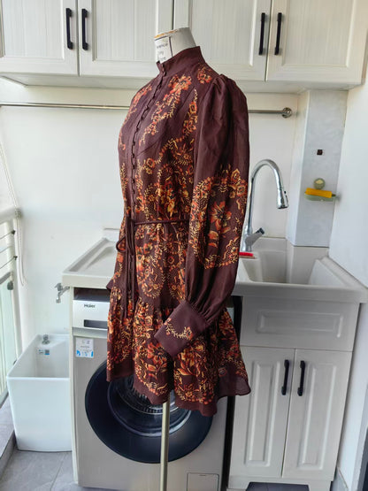 AM Autumn Bloom ramie mini dress