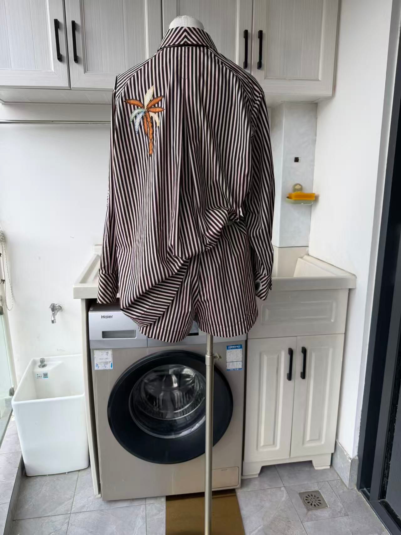 AM Desert stripe cotton shirt and shorts