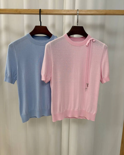 DR short sleeve silk fitted sweater in 2 colors