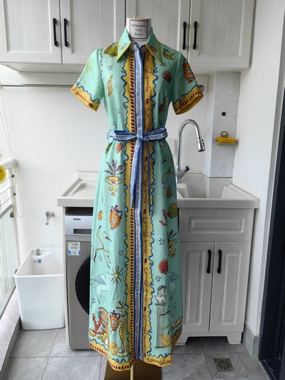 AM surrealist summer linen midi shirt dress
