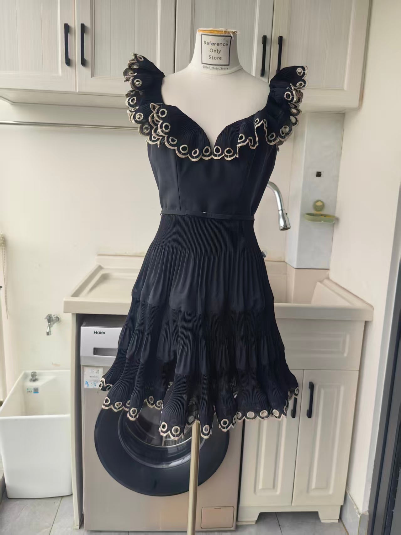 054Zm embroidered frilled mini dress