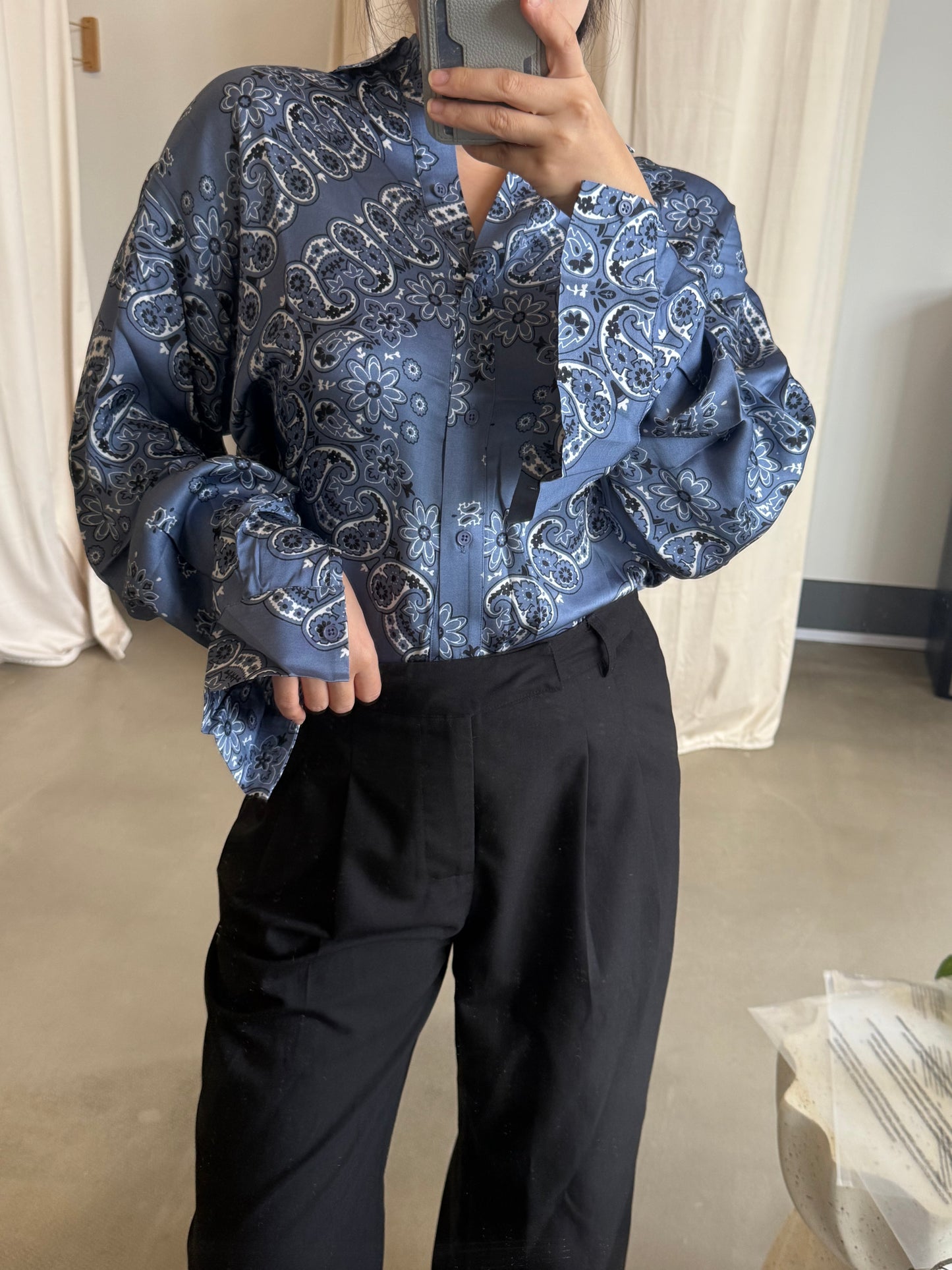 MJ Flowing patterned viscose trousers and shirt