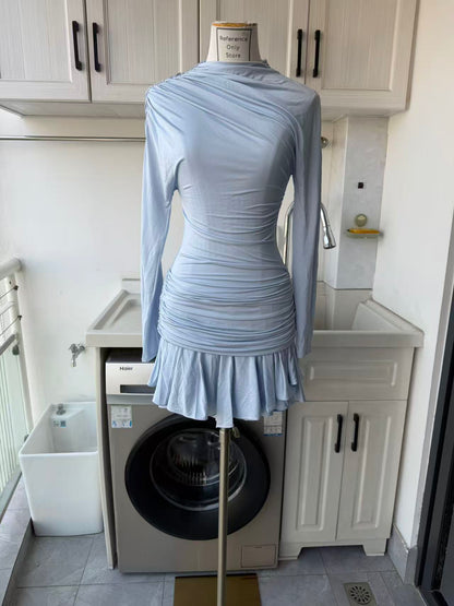 SP Blue jersey gathered viscose blend mini dress