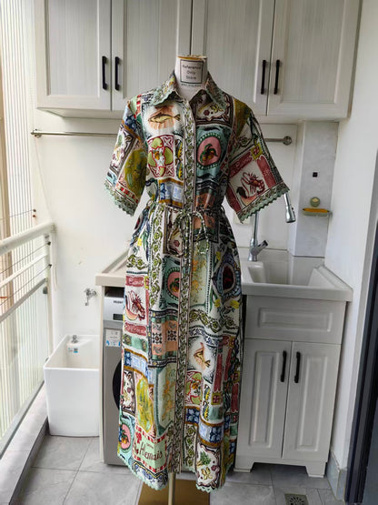 AM Tiles Linen midi dress