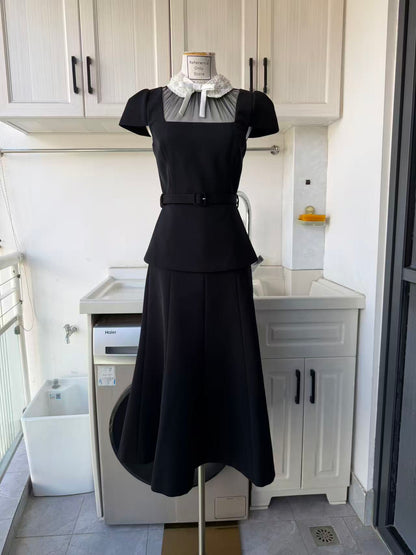 SP Black crepe bow collar midi dress and top