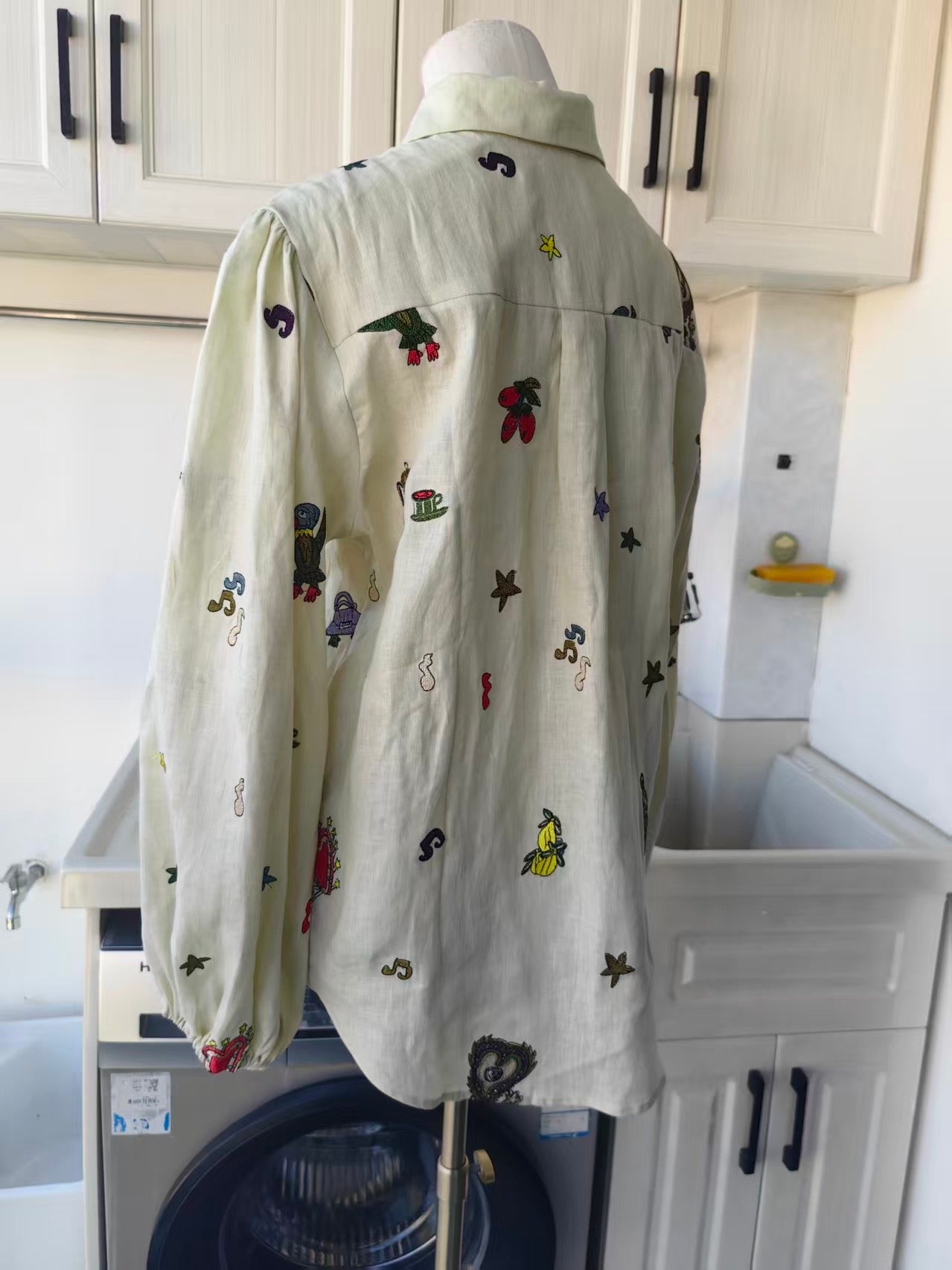 AM Whimsical Embroidered Linen Shirt
