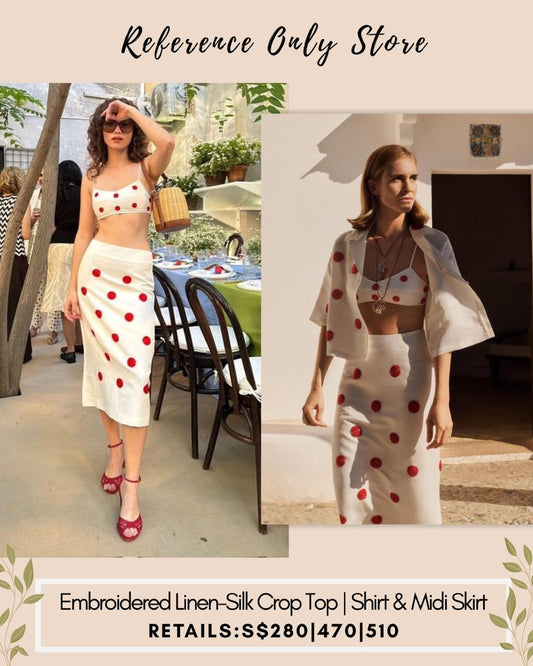 MJ Embroidered silk linen shirt / crop top / skirt