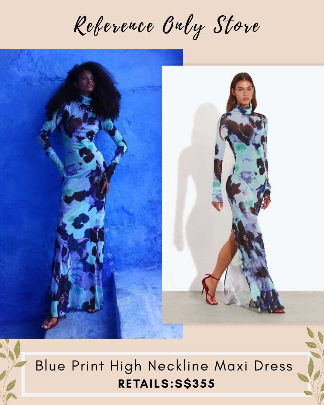 RB print print high neckline maxi dress