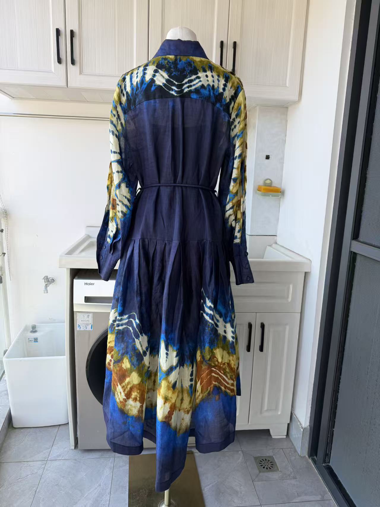 AM Relaxed tie belt ramie midi dress