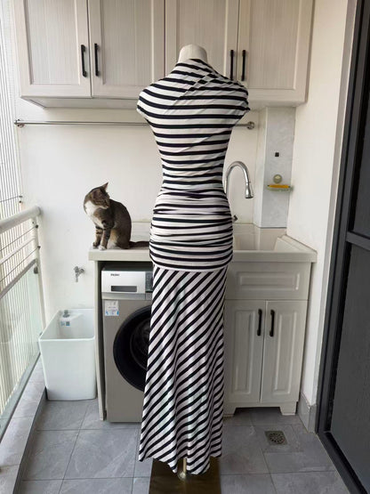 SP Navy stripe viscose blend maxi dress