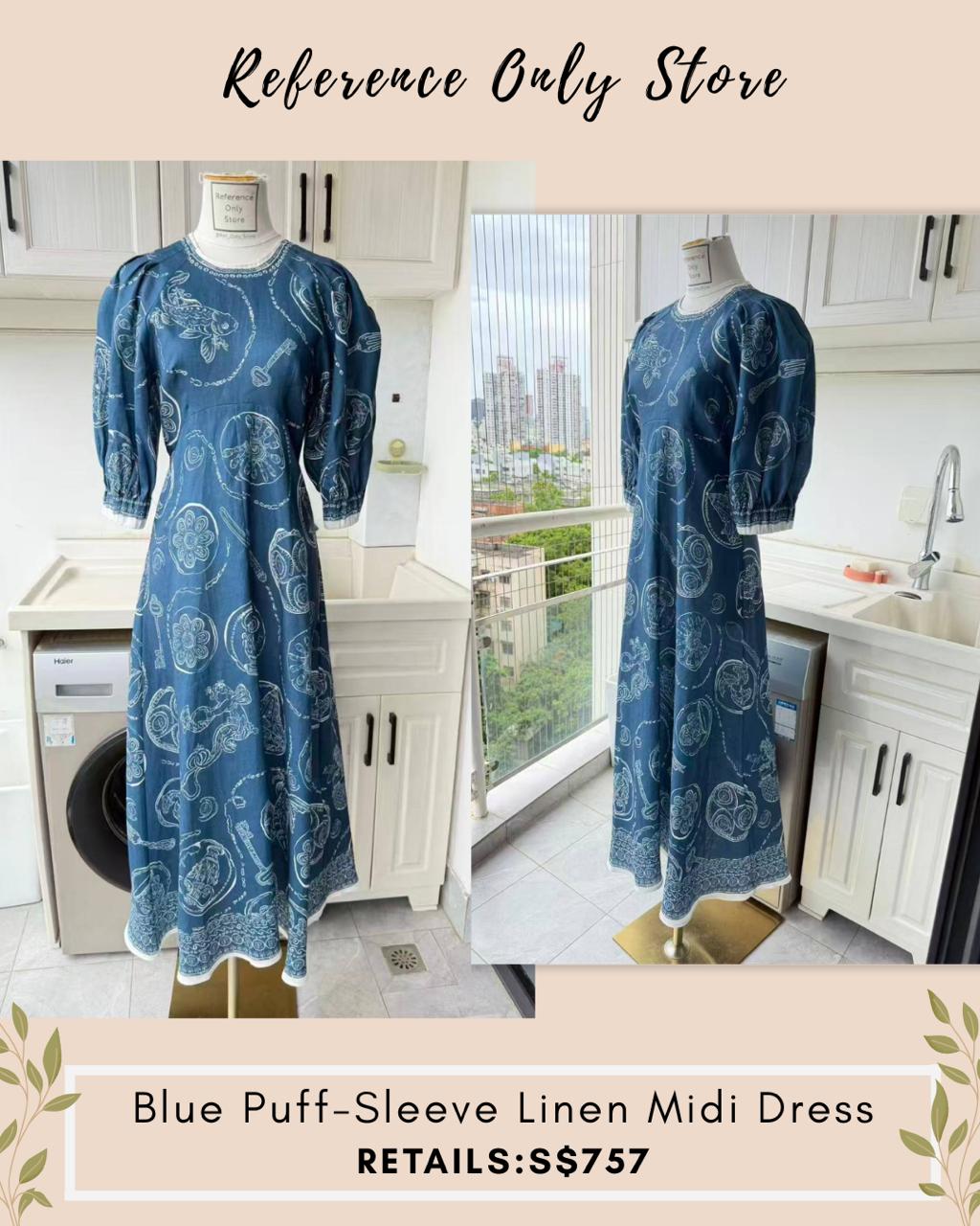 AM Blue puff sleeve linen mini dress