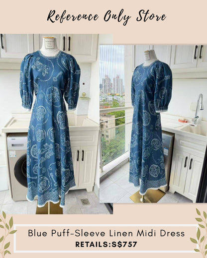 AM Blue puff sleeve linen mini dress