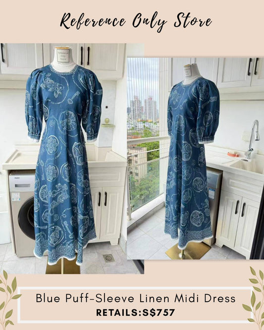AM Blue puff sleeve linen mini dress
