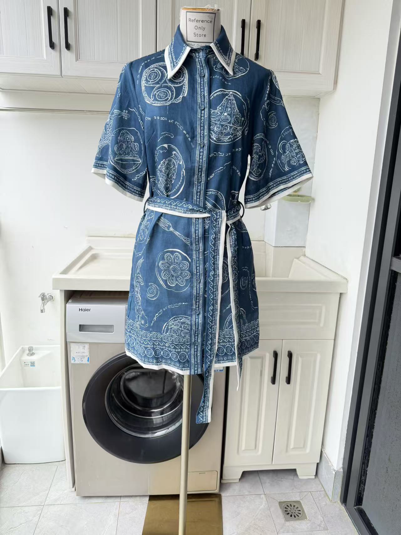 AM Blue belted mini shirt dress