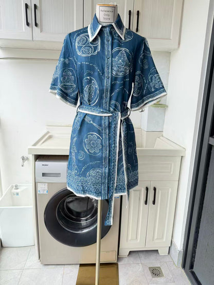 AM Blue belted mini shirt dress
