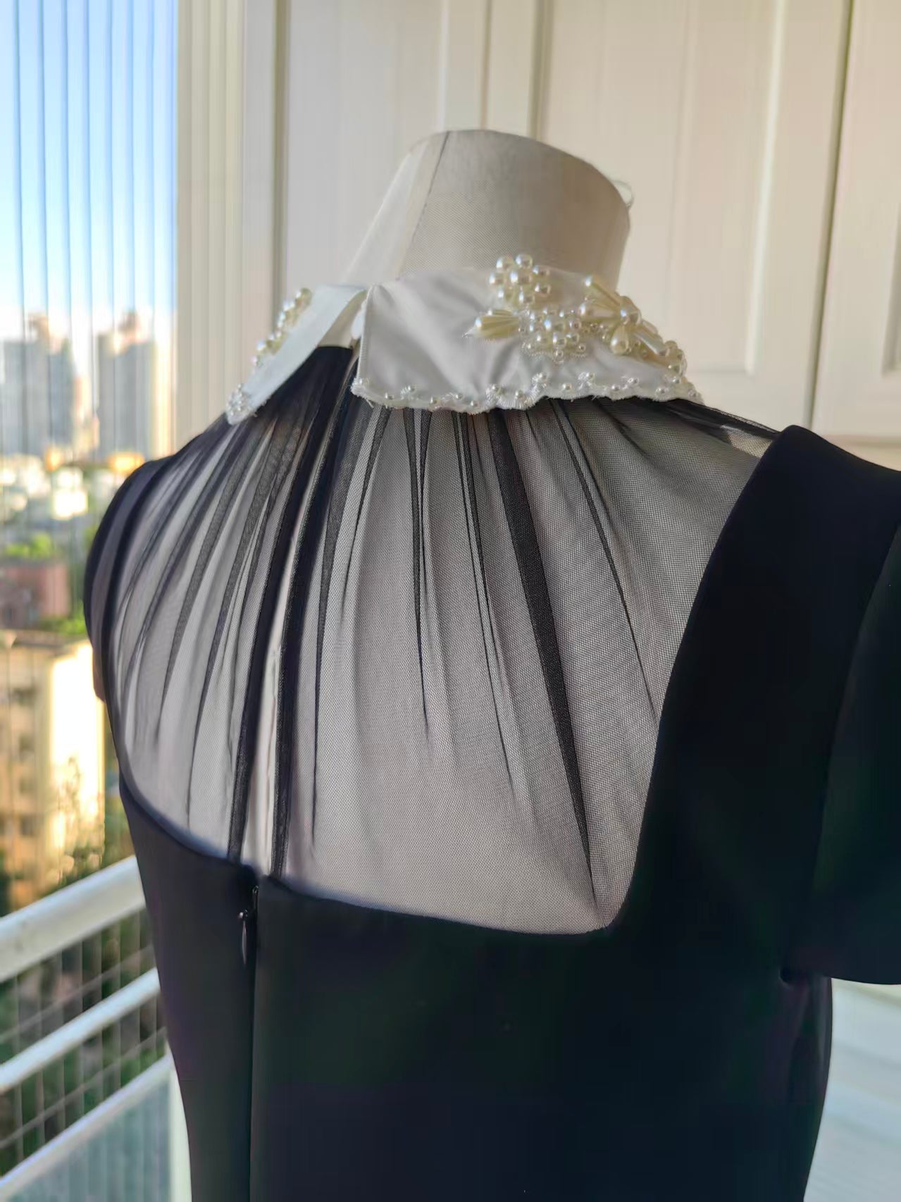 SP Black crepe bow collar mini and midi skirt