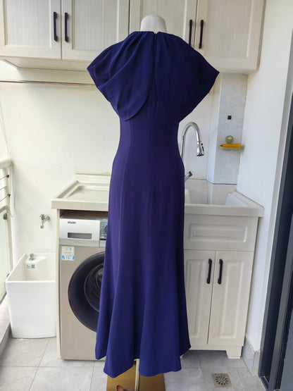RM navy cape sleeveless woven midi dress