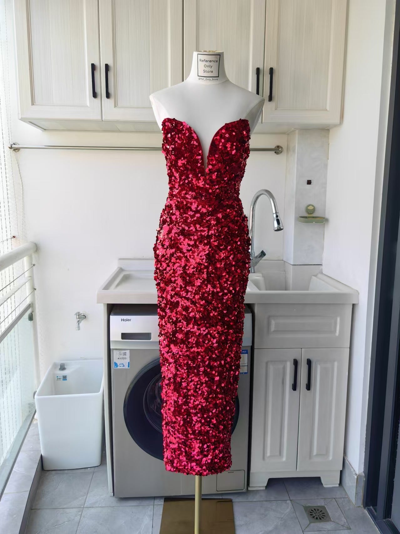 SP Red 3D Sequin Midi dress and top