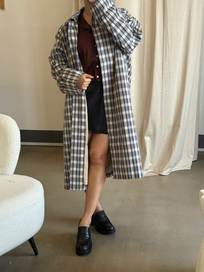 TR Tavishina silk cotton check long coat