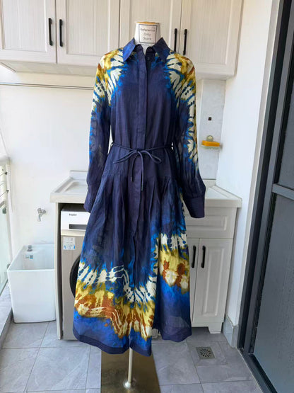 AM Relaxed tie belt ramie midi dress