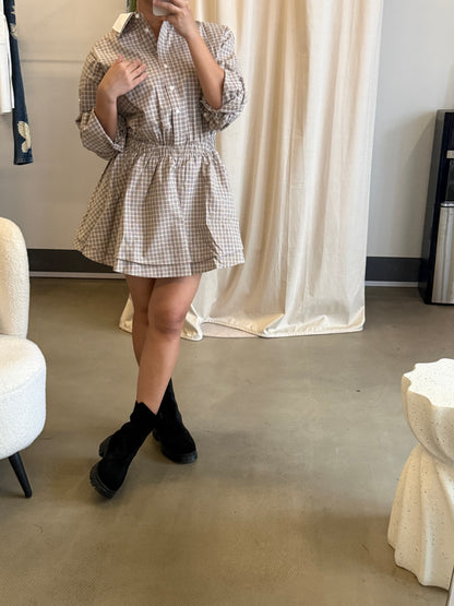 Short rhinestone checked cotton mini dress