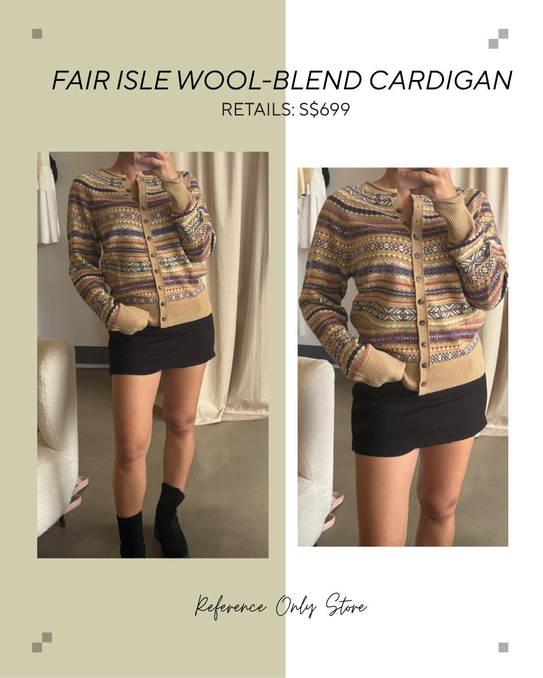 Fair isle wool blend sweater cardigan